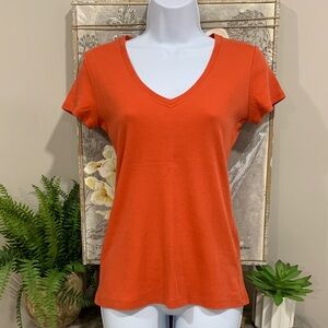 BANANA REPUBLIC Orange Cotton V-Neck Tee S
